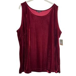 John Mark Womens Velvet Tank Top 2X Burgundy Sleeveless Stretch Party Shirt NEW